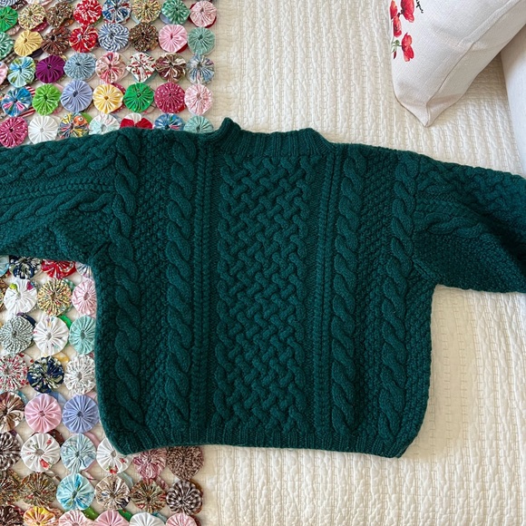 Vintage Wool Cable Knit Sweater Cambridge Dry Goods in Emerald Green Size Small - Picture 5 of 9